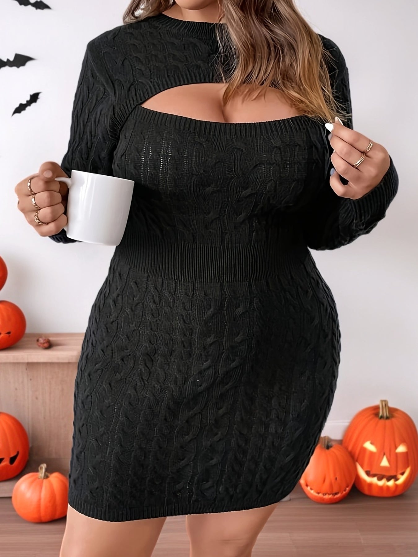 Plus Size Ribbed Bodycon Midi Dress with Belt, Long Sleeve Crew Neck Holiday Party Dress