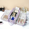 Travelup Women's Large Capacity Tri-Fold Makeup Bag - Pink PU Travel Cosmetic Organizer with Multiple Zipper Pockets & Wrist Strap