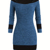 Plus Size Women's Color-Block Bodycon Dress – Long Sleeve Crew Neck, Casual Spring/Fall, Machine Washable