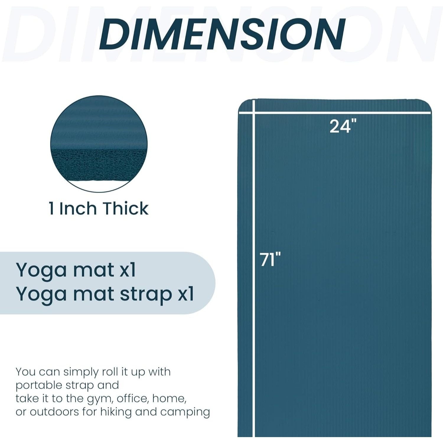 BalanceFrom 1" (25 mm) Extra Thick Yoga Mat - 71 in x 24 in (180 x 61 cm) High-Density Non-Slip Pilates & Exercise Mat with Carry Strap