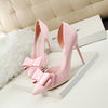 Women's Bowknot Stiletto Heels - Pointed Toe Side Cutout Slip-On Dress Pumps
