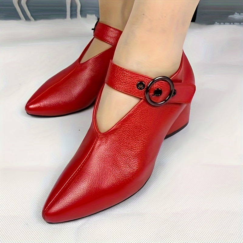 Women's D'Orsay Peep-Toe Block Heels with Fish-Mouth Buckle – Mid Block Heel, Water-Resistant Man-Made Upper