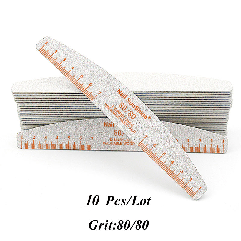 10-Pack Half-Moon Nail Files & Buffers – 80/100/150/180/240 Grit – Birch Wood Sandpaper for Manicure & Pedicure