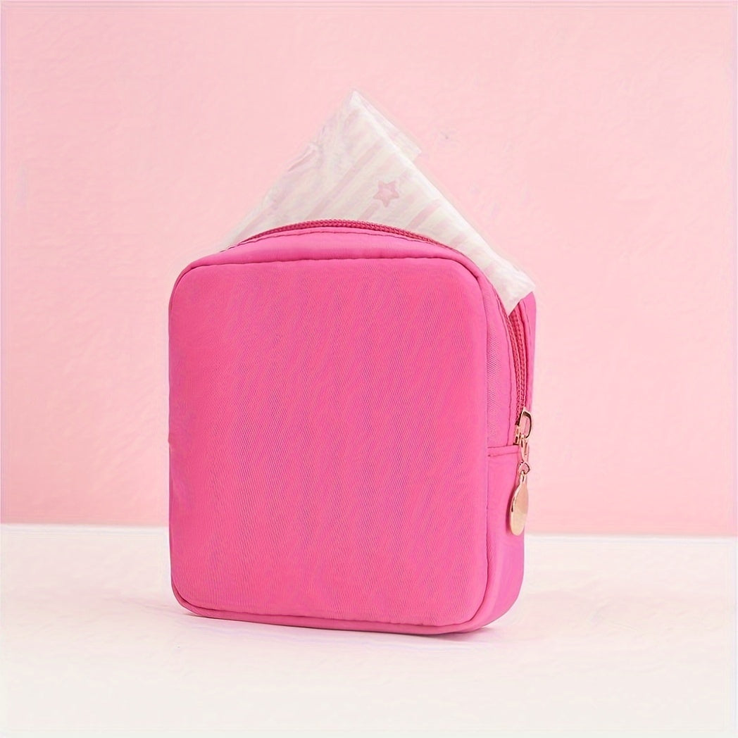 Solid Color Mini Makeup Bag – Portable Zipper Cosmetic Pouch & Sanitary Napkin Storage Clutch for Women