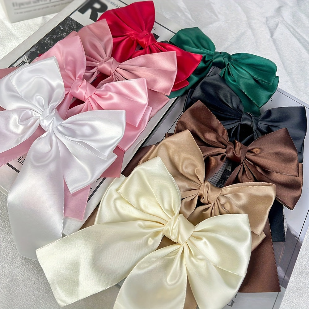 5-Pack Satin Fabric Bow Hair Clips for Women & Teens – Solid Color Crocodile Clip Set, Elegant Christmas Hair Bows