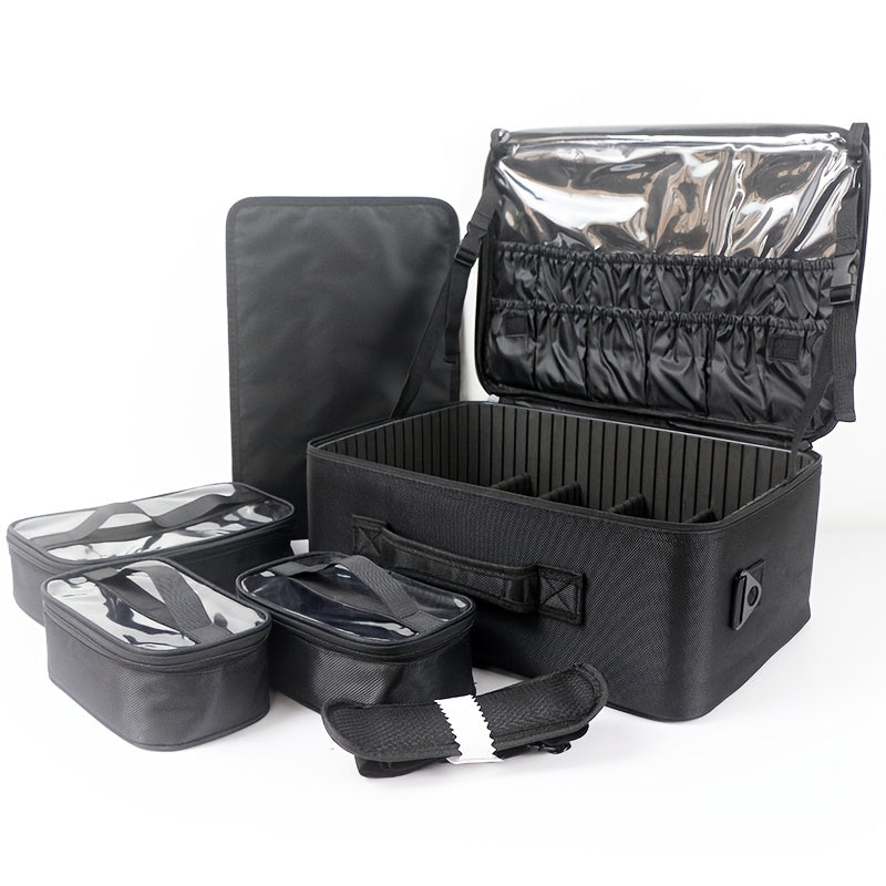 Professional Makeup & Nail Polish Organizer Case with Shoulder Strap - Heavy-Duty Portable Travel Cosmetic Box with Multiple Compartments