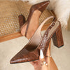 Women's Pointed-Toe Block Heel Pumps with Ankle Strap – PU Upper & TPU Sole, Beige & Black, Comfortable Wedding & Party Heels