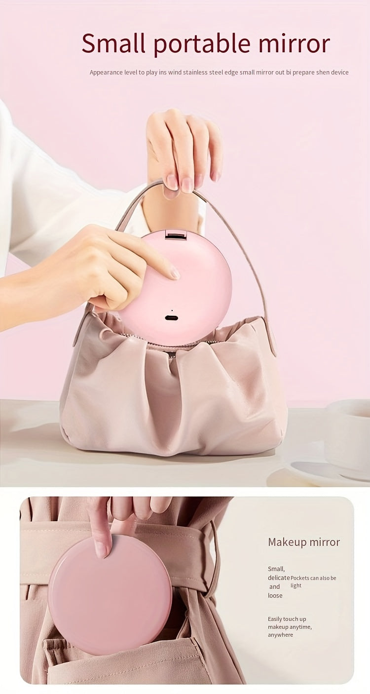 LED Travel Makeup Mirror - Lighted Double-Sided Compact with 2X & 5X Magnification, USB Rechargeable Foldable Handheld for Purse & Pocket