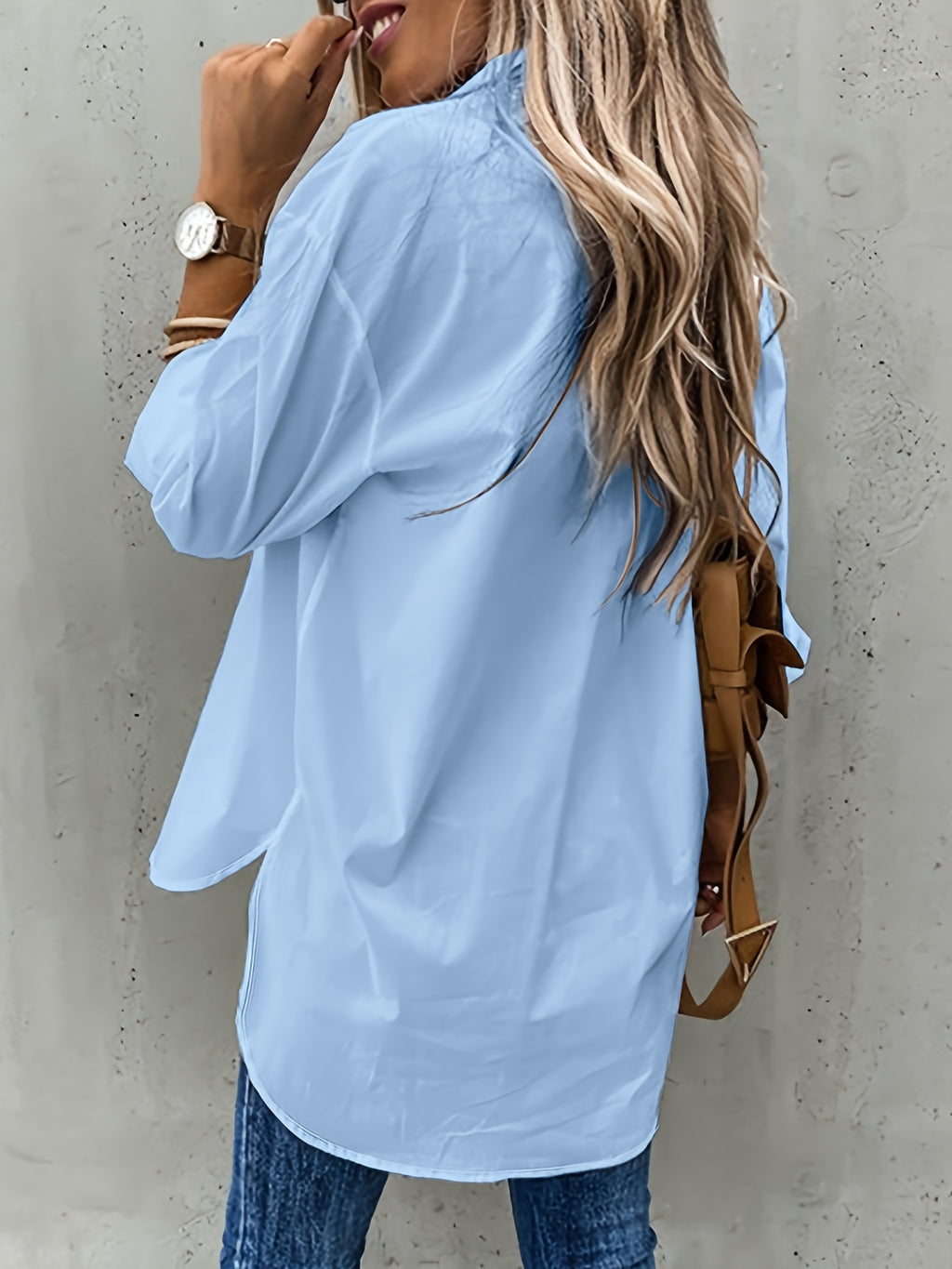 Women's Button-Front Collared Long Sleeve Shirt — Solid Casual Office Blouse
