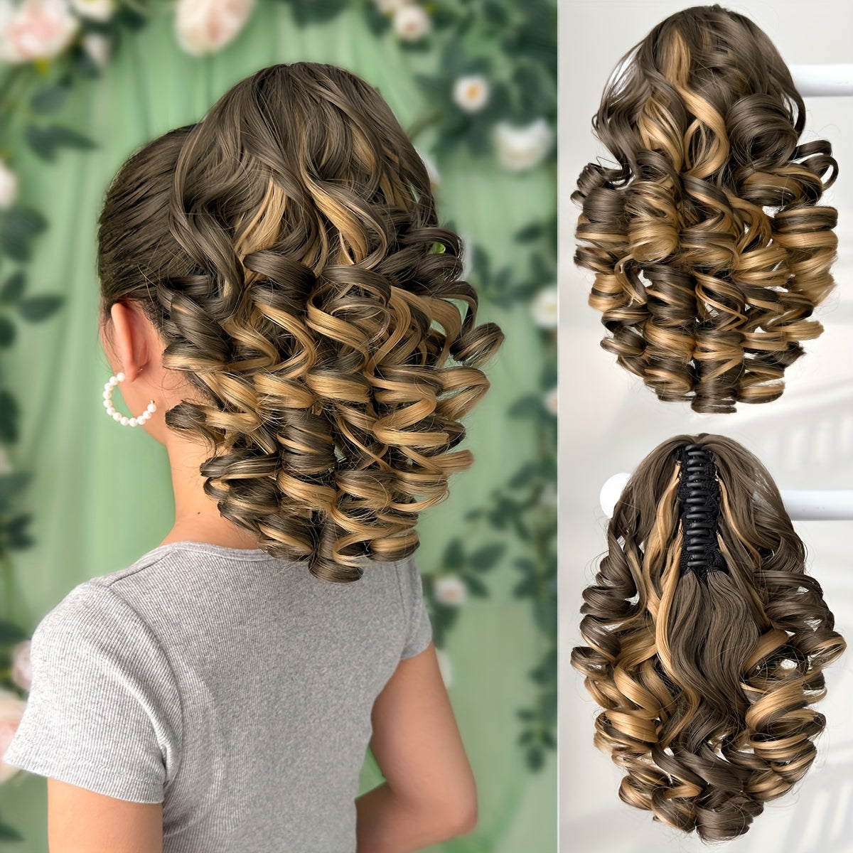 Women's 12-Inch Deep Wave Heat-Resistant Synthetic Claw Ponytail Hair Extension, Curly Clip-In, Multiple Colors (Black, Brown, Blonde, Red, Gray, Beige, White)