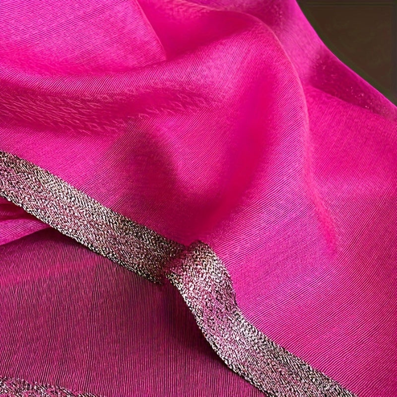 Fuchsia Pink Scarf with Gold Trim, Sun-Proof Lightweight Shawl for Spring & Autumn — Versatile Women's Wrap