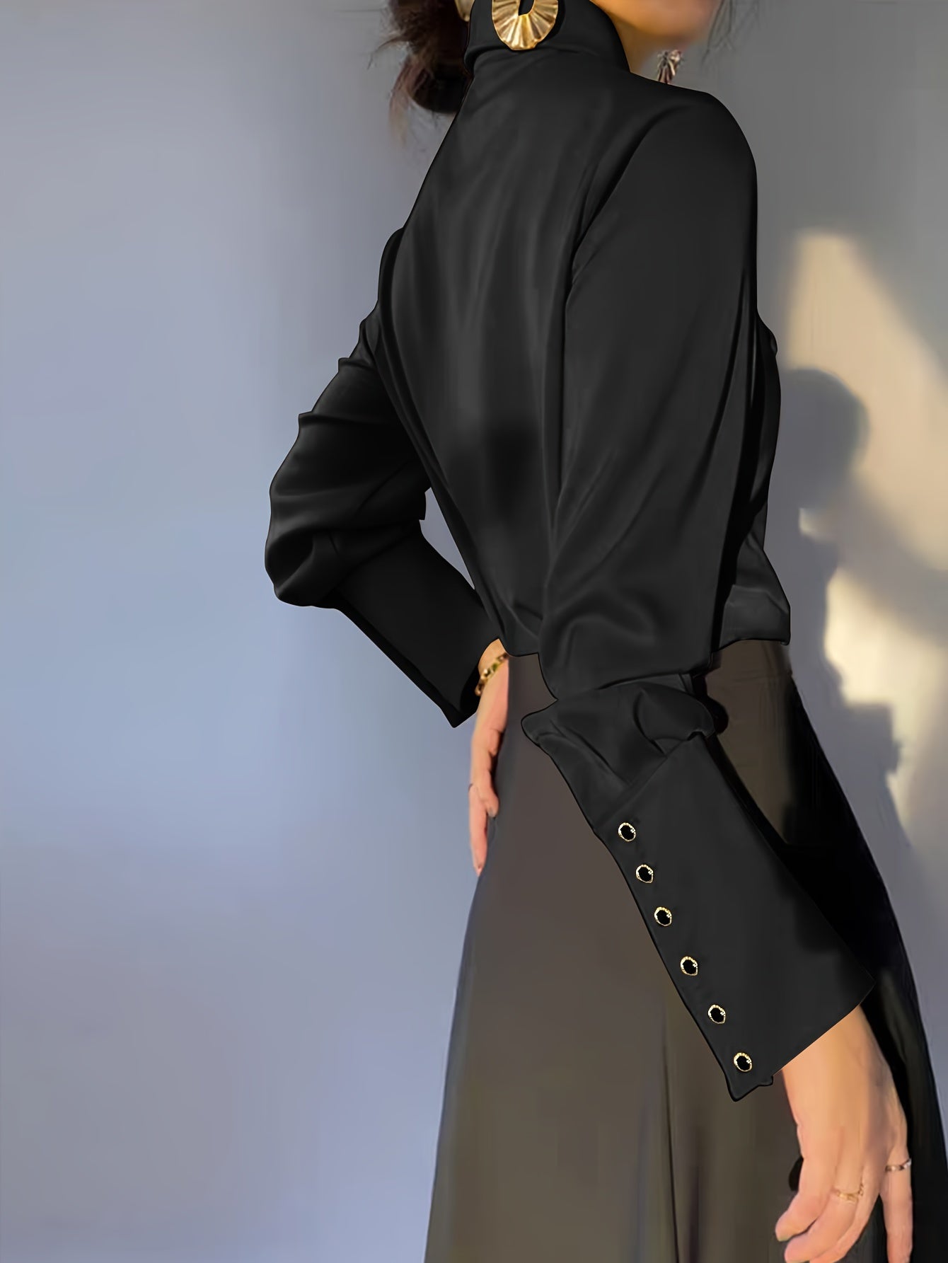 Women's Lapel Long Sleeve Casual Shirt - Button Front Solid Color Polyester Blouse