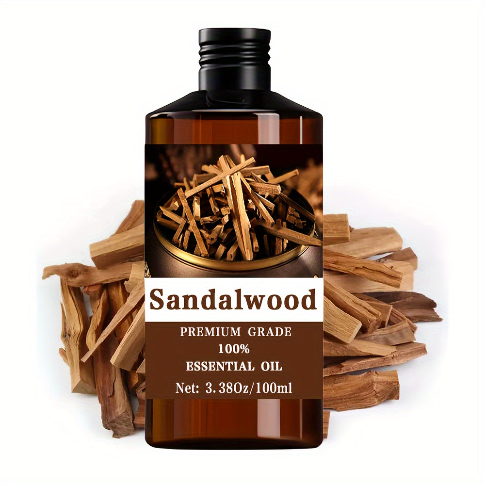 Sandalwood Essential Oil 3.38 oz (100 ml) 100% Pure Hypoallergenic Massage Oil with Eucalyptus & Vitamin C for Skin, Hair & Nails, Diffusers & Relaxation Gift