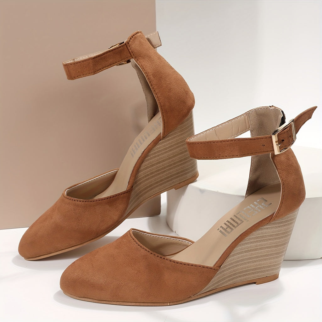 Women's D'Orsay Wedge Pointed Toe Ankle Strap Platform Heels, Versatile Evening Pumps