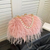 Women's Luxury Fluffy Pearl Accent Crossbody Bag - Soft Clutch Purse for Weddings, Parties & Everyday | White, Black, Pink, Khaki, Royal Blue, Green, Purple