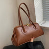 Vintage Women's Shoulder Bag – French Baguette Underarm PU Leather Bag, Zipper Closure, Black with Gold Hardware