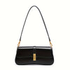 Elegant Women's Baguette Bag – Split Leather Detachable Shoulder & Crossbody with Gold Buckle (Black, Burgundy, Silvery Grey, Coffee)