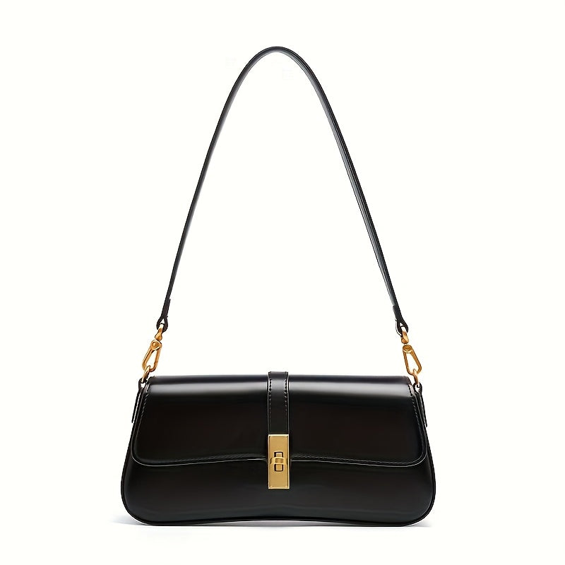 Elegant Women's Baguette Bag – Split Leather Detachable Shoulder & Crossbody with Gold Buckle (Black, Burgundy, Silvery Grey, Coffee)