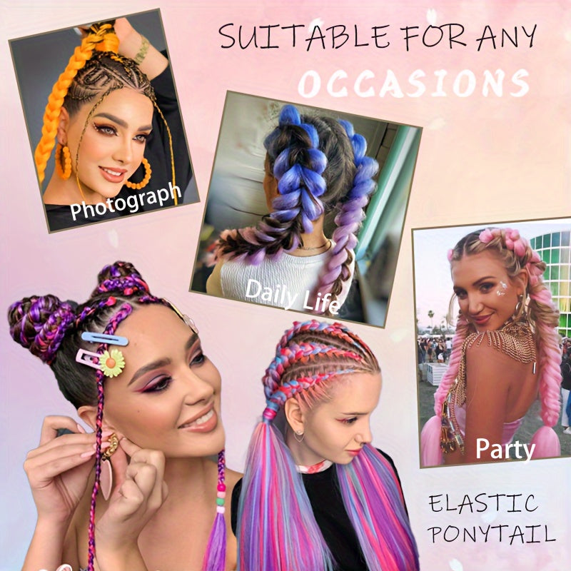 Buy One Get One Free Synthetic Straight Ponytail Extension with Elastic Hair Tie, Colorful Braided Hairpiece for Women, Party & Festival