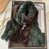 Gradient Blue Pleated Scarf - Lightweight Breathable Viscose Shawl Wrap, Boho Beach & Casual Long Scarf