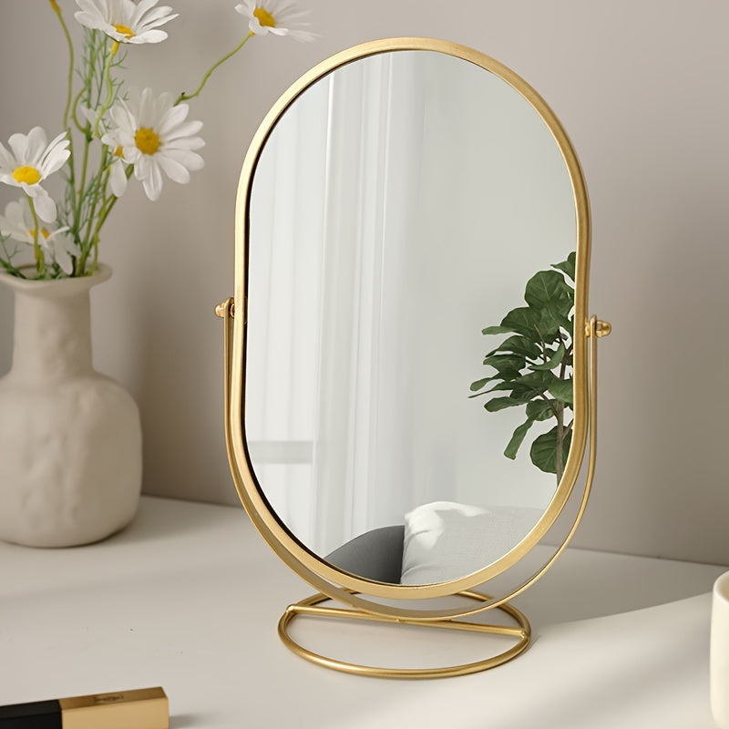 Elegant Iron-Framed 360° Rotating Makeup Mirror — HD Vanity Mirror for Bedroom & Dressing Table