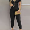 Women's Solid Zipper-Front Jumpsuit with Puff Sleeves & Sweetheart Neck – Spring/Summer