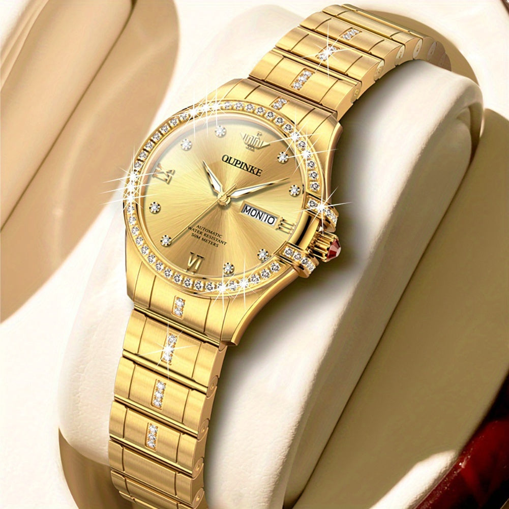 OUPINKE Women's Automatic Mechanical Watch – Two-Tone Stainless Steel, Luminous Dial, Day & Date Dress Watch