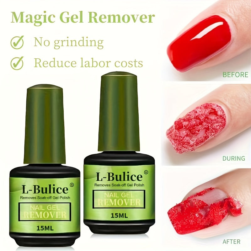 L-BULICE 2-Pack Nail Gel Remover — 15ml Each (0.51 fl oz) Acetone-Free, Unscented & Alcohol-Free Liquid Manicure Polish Remover