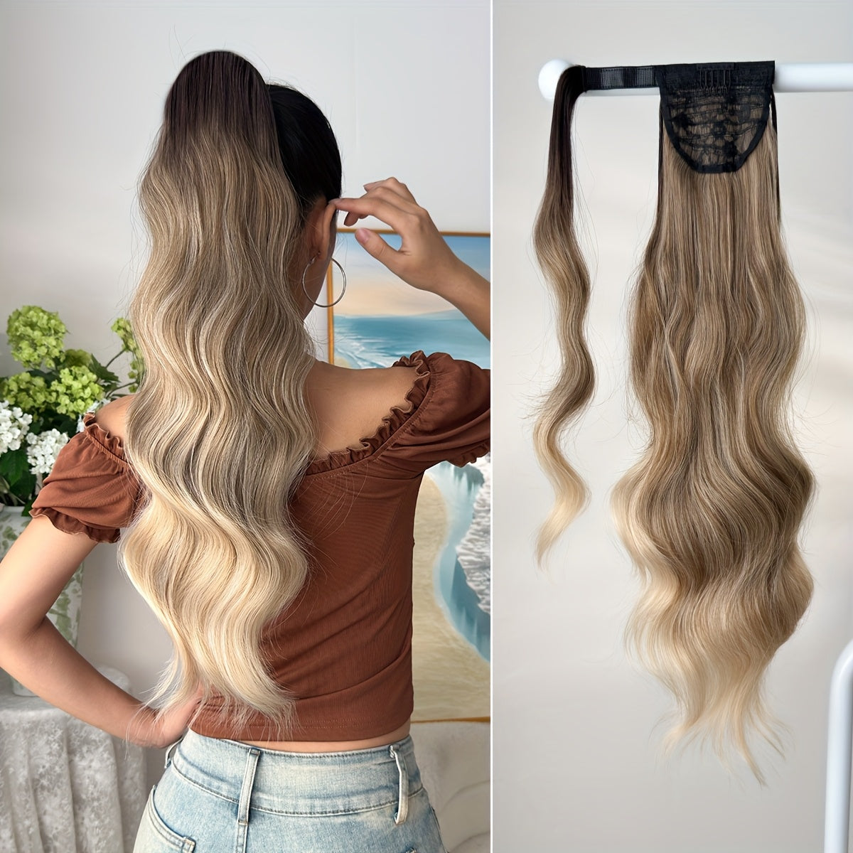 24-inch (61 cm) Body Wave Clip-In Ponytail Extension - Heat-Resistant Synthetic Hairpiece, Easy Secure Clip for Women & Girls