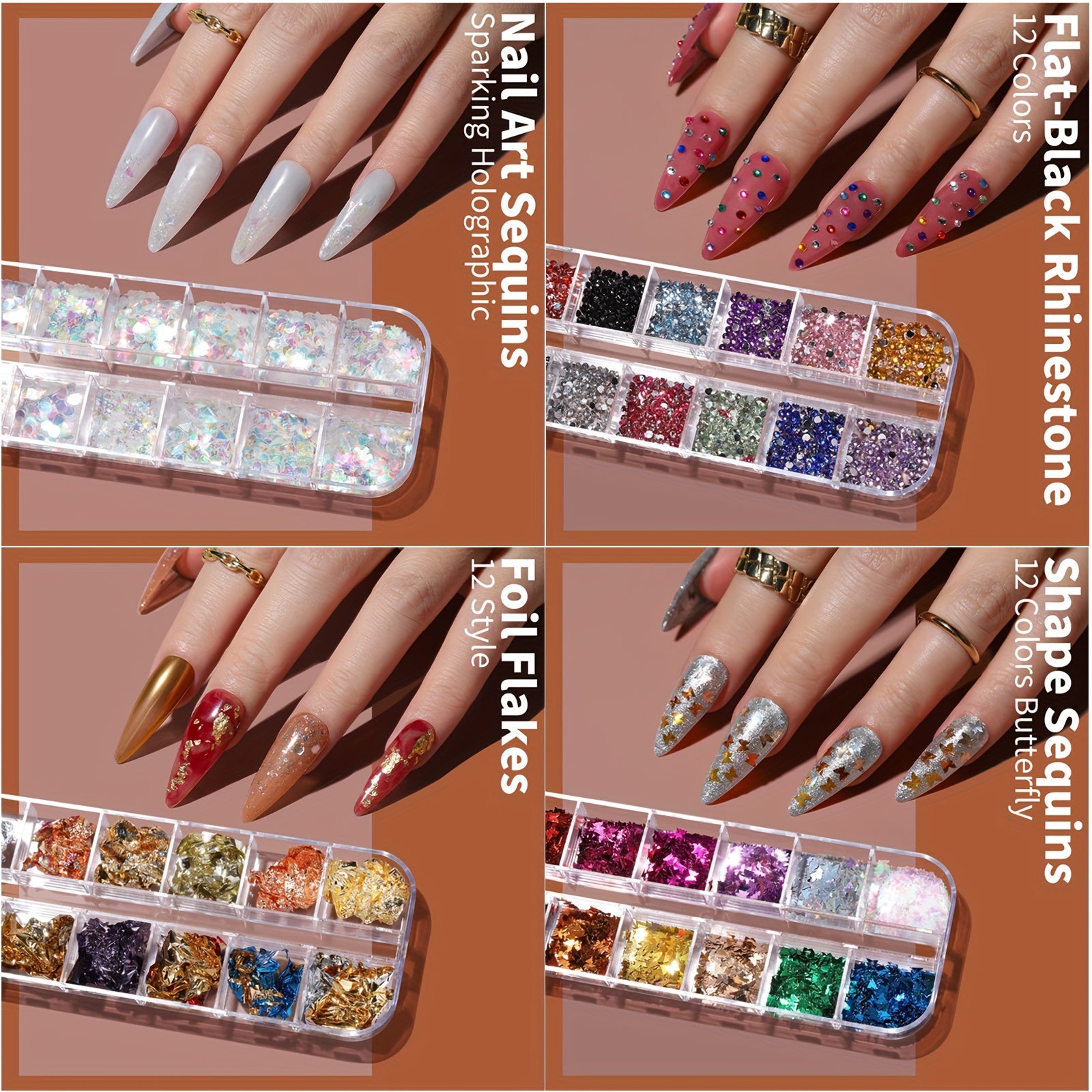 15-Piece Nail Art Brush Set with 5 Dotting Pens, Rhinestones, Sequins, Foils & Tweezers – Nail Design Kit