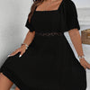Elegant Lace Patchwork Peplum Dress - Square Neck, Lightweight