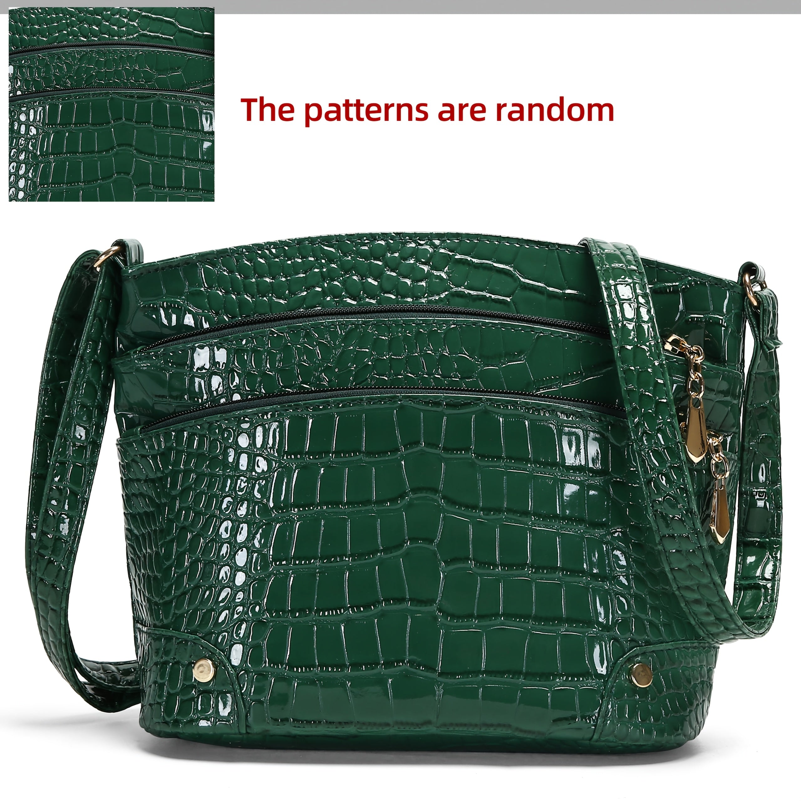 Crocodile Pattern PU Women's Shoulder & Crossbody Bag - Multi-Layer Large Capacity Bucket Bag