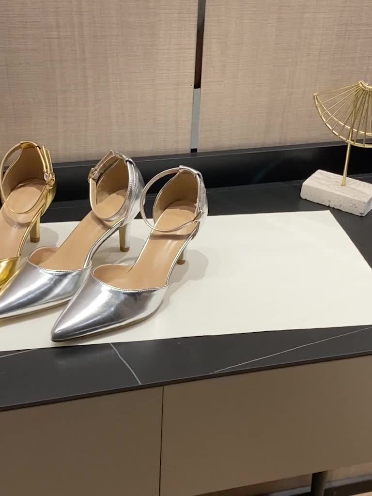 Elegant Golden Stiletto Heels - Women's Pointed-Toe Ankle Strap Pumps with Buckle, Synthetic Upper & Rubber Sole