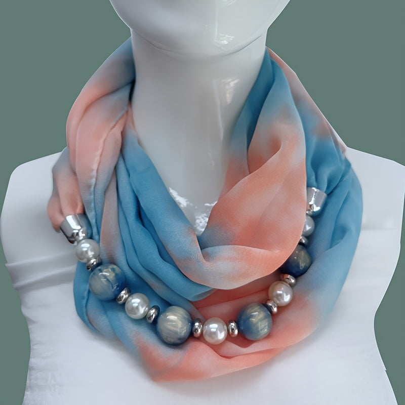 Beaded Chiffon Shawl Neck Warmer - Elegant Decorative Scarf for Evening & Going Out