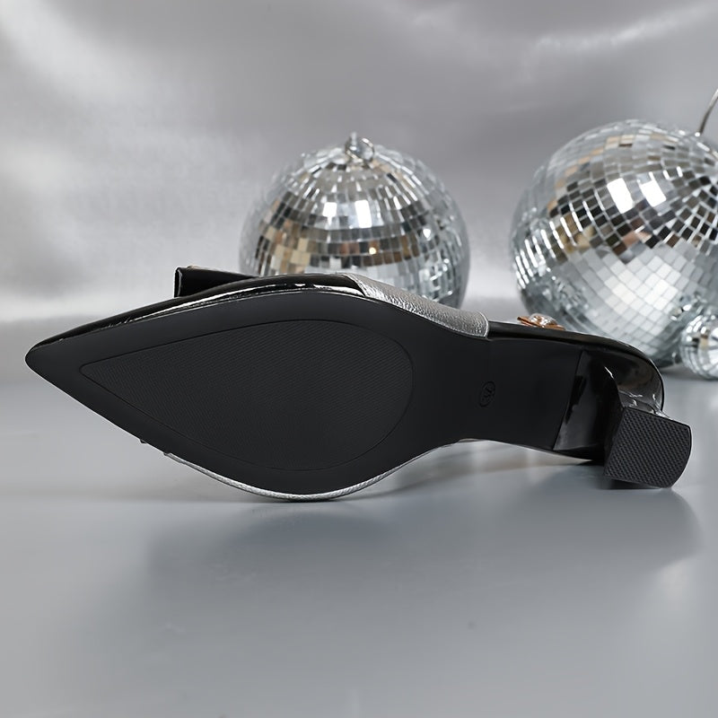 Elegant Summer Pointed-Toe Ankle-Strap Pumps — Block High Heels with Buckle and Rubber Sole for Office & Parties