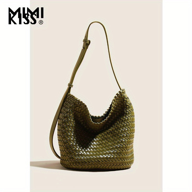 Handmade Woven Bucket Bag for Women - Large Capacity Single-Shoulder Crossbody Tote