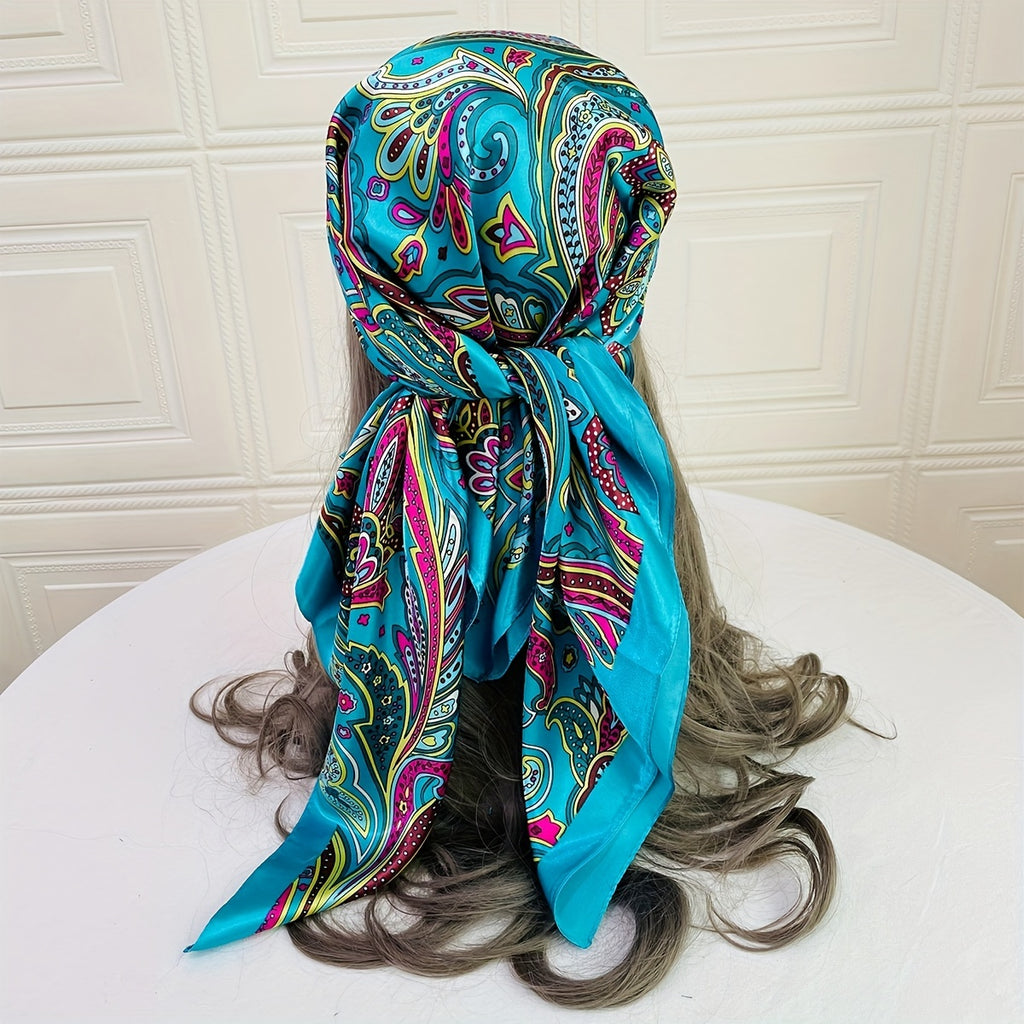 Boho Paisley Square Scarf 90 cm (35.4 in), 100% Polyester Decorative Shawl for Women, Machine Washable Versatile Wrap