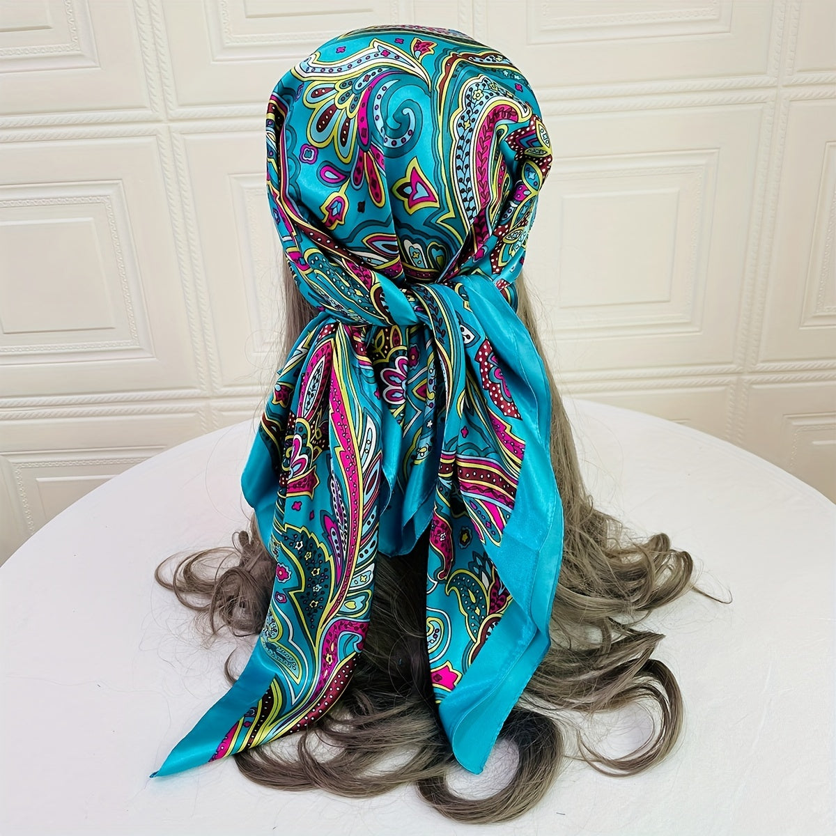 Boho Paisley Square Scarf 90 cm (35.4 in), 100% Polyester Decorative Shawl for Women, Machine Washable Versatile Wrap