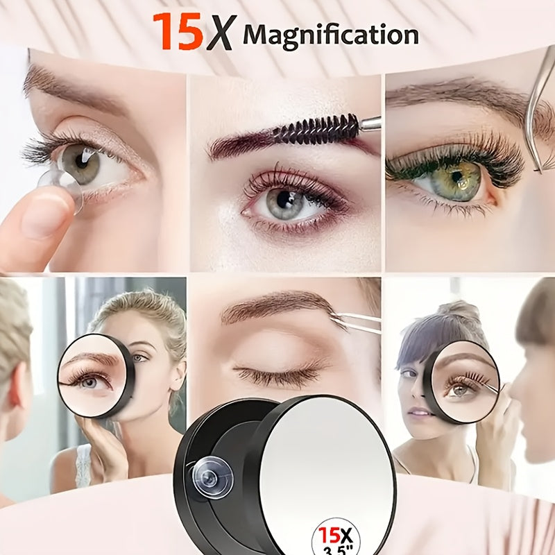 High-Definition Makeup Mirror 5x/10x/15x Magnification — Portable Suction Cup Travel Mirror, Clear Glass Black Frame