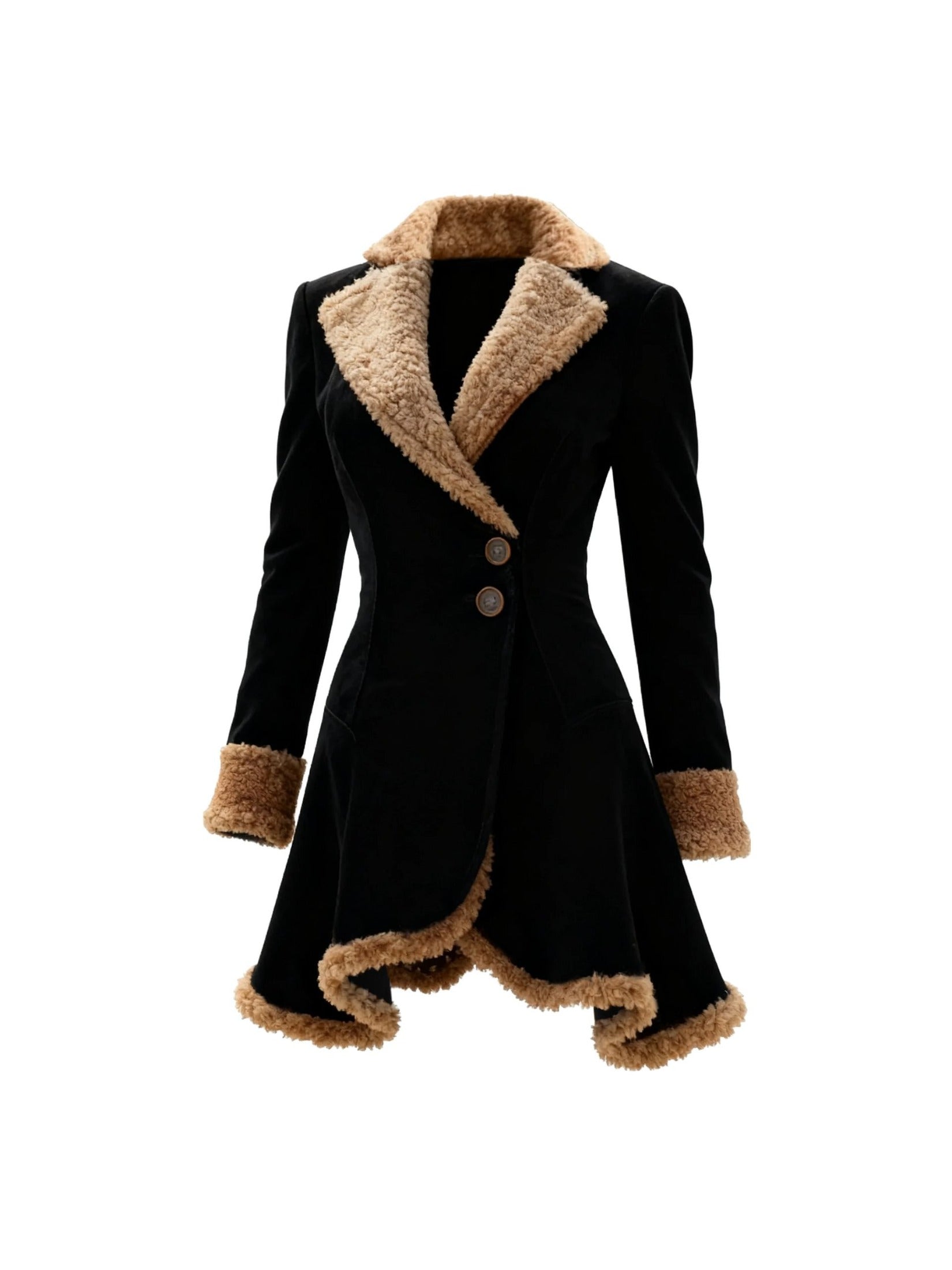 Women's Retro Faux Leather Jacket with Faux Fur Collar & Cuffs — Thick Winter Coat, Gold Hardware, Structured Full-Zip Outerwear for Fall/Winter