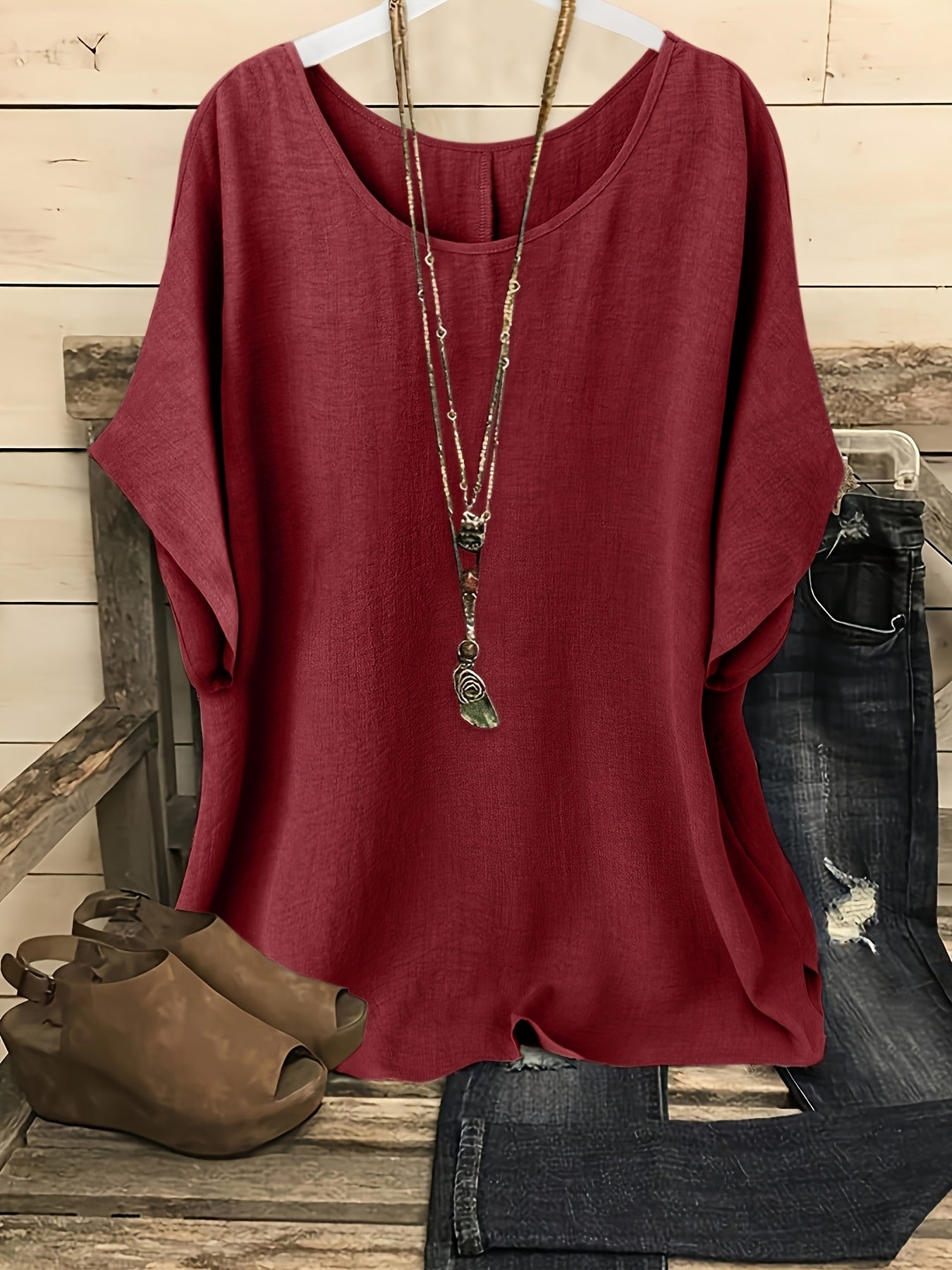 Women's Casual Summer Blouse – Crew Neck Short Sleeve Loose Fit Beach & Vacation Top