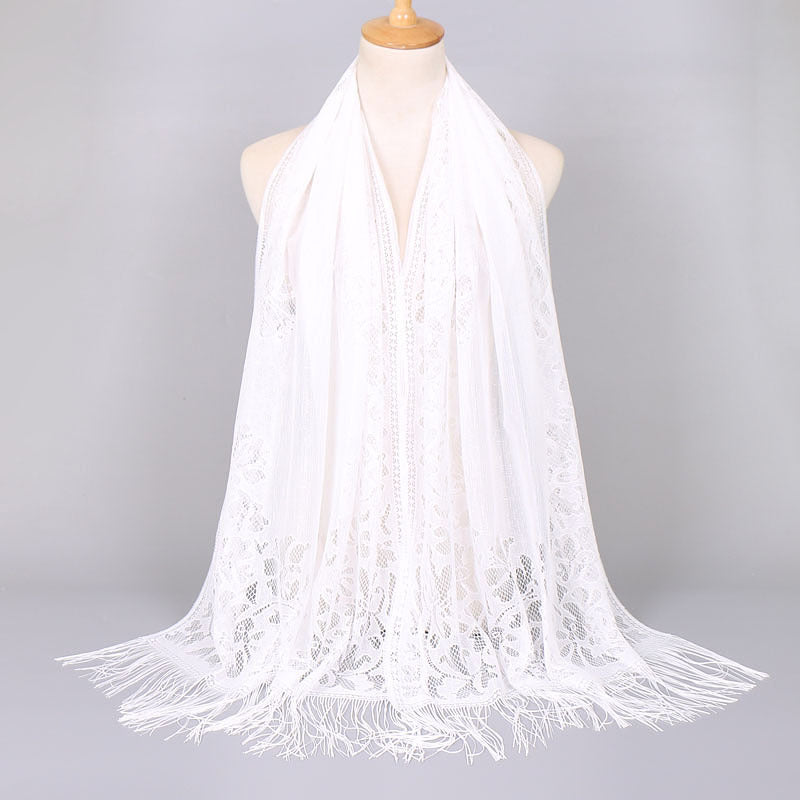 Floral Lace Tassel Scarf Shawl for Women - Bridal Mesh Fringe Wrap for Wedding & Evening