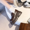 Women's Chunky Platform Loafers - Brown Synthetic Lace-Up Penny Loafers with Round Toe and Rubber Sole, All-Season Casual Shoes