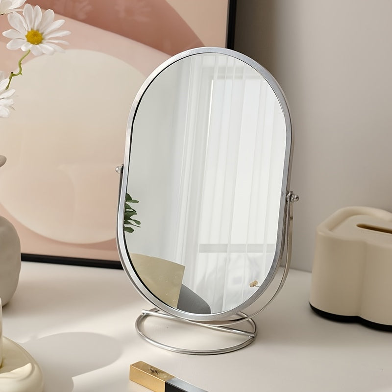 Elegant Iron-Framed 360° Rotating Makeup Mirror — HD Vanity Mirror for Bedroom & Dressing Table