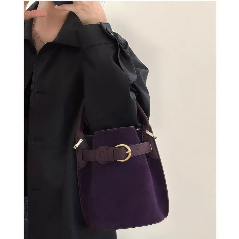 Genuine Leather Bucket Bag for Women - Convertible Handheld & Crossbody with Adjustable Strap, Drawstring Closure, Gold-Tone Hardware, Textured Luxury (Beige, Pink, Purple, Chocolate)