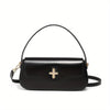 Women's Genuine Leather French Baguette Handbag – Minimalist Gold Hardware, Crossbody & Shoulder Purse