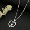 Vintage Silvery Alphabet Heart Pendant Necklace with Rhinestone Accents, Zinc Alloy Everyday Jewelry