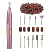 Portable USB Rechargeable Electric Nail Grinder Kit — Variable Speed Nail File for Acrylic & Gel Nails with 11 Interchangeable Heads