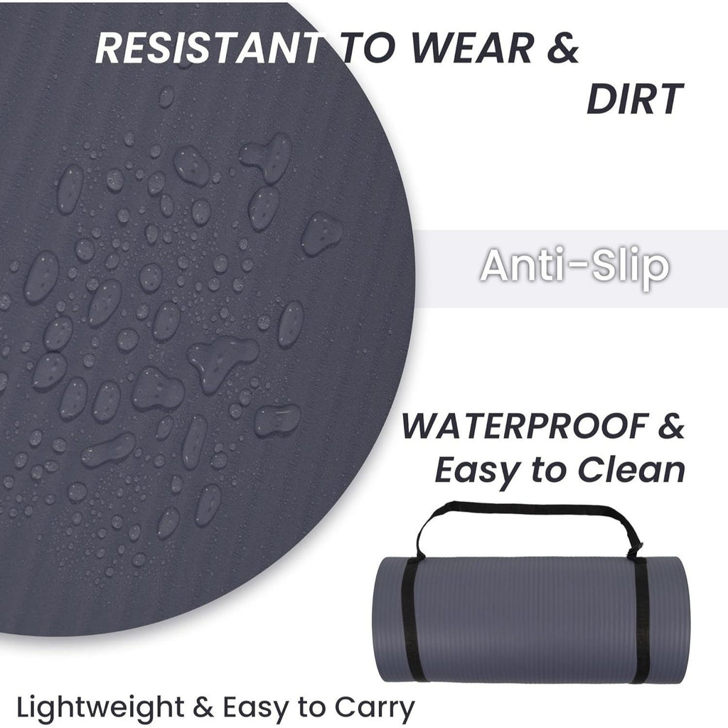 BalanceFrom 1" (25 mm) Extra Thick Yoga Mat - 71 in x 24 in (180 x 61 cm) High-Density Non-Slip Pilates & Exercise Mat with Carry Strap