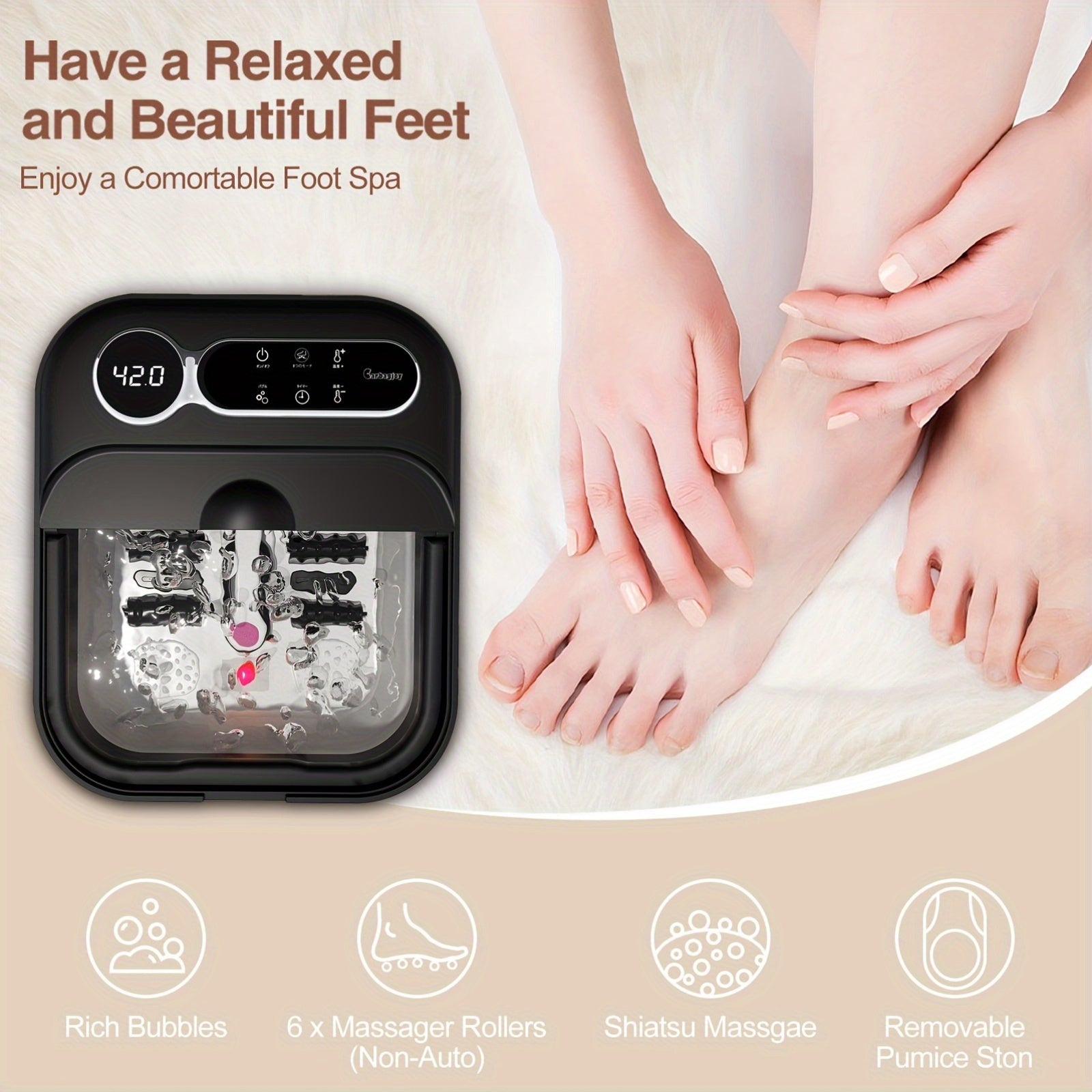 Collapsible Foot Spa & Massager with Heater, Temperature Control, Bubbles, 6 Massage Rollers, Vibration & Red Light — Foot Bath Soak, Ideal Mother's Day Gift